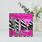 Feest Event Zebra Schoenen Heet Roze Lippenstift Kaart (Staand voorkant)