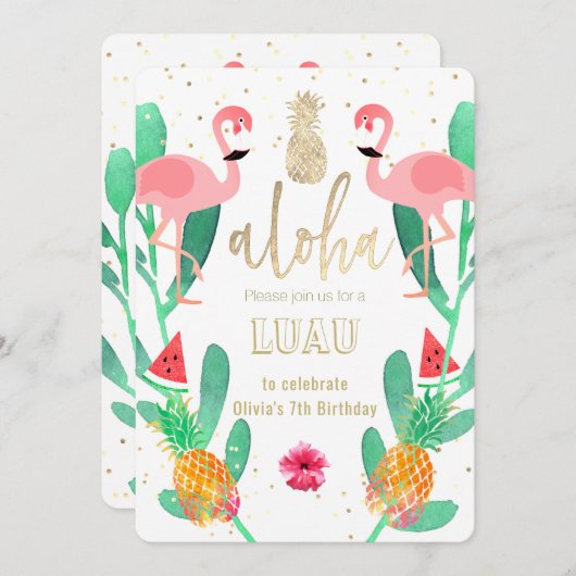 feest flamingo luau kaart (Voorkant / Achterkant)