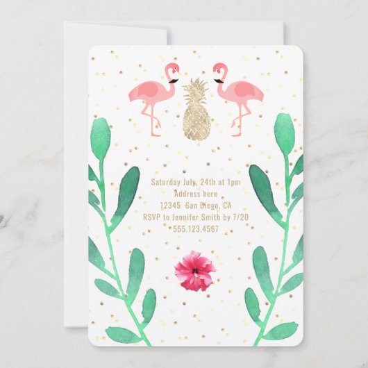 feest flamingo luau kaart (Achterkant)
