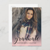 Feest Foto Roze Ombre Afstudeerfeest Uitnodiging Briefkaart (Voorkant / Achterkant)