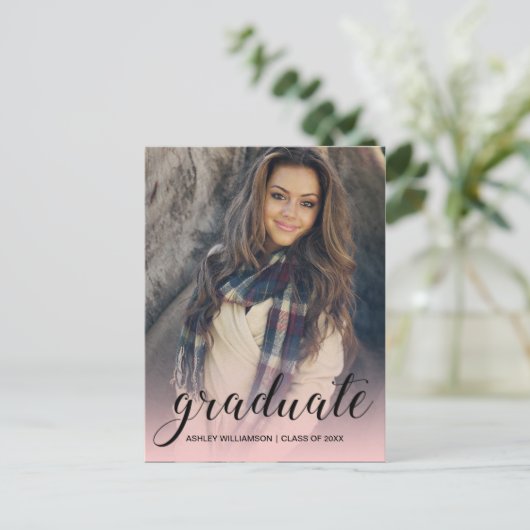 Feest Foto Roze Ombre Afstudeerfeest Uitnodiging Briefkaart (Staand voorkant)