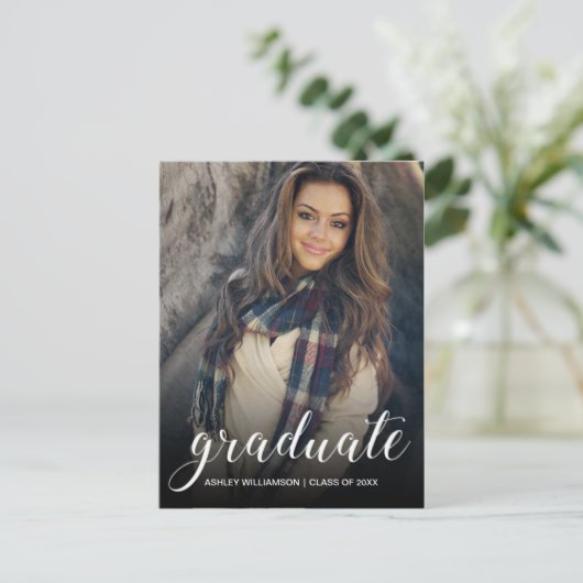 Feest foto zwart ombre afstudeerfeest uitnodiging briefkaart (Staand voorkant)