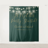 Feest Gestart Lichten Groen En Goud Foto Achtergro Wandkleed (Voorkant)