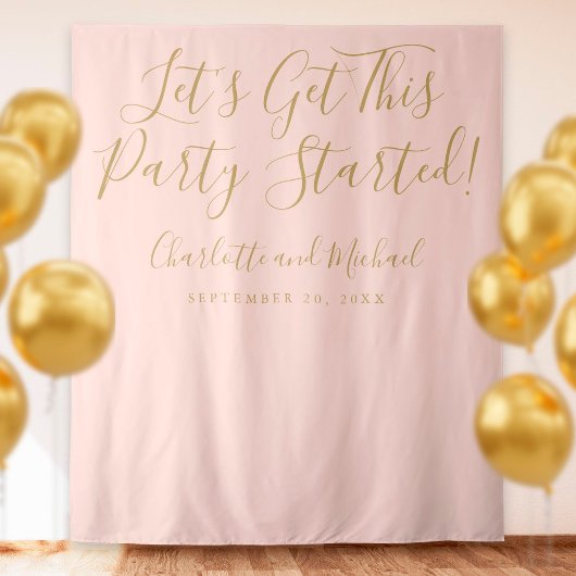 Feest Gestart Script Blush Roze Gouden Foto Prop Wandkleed
