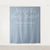 Feest gestart script Stof blauw foto achtergrond Wandkleed (Voorkant)