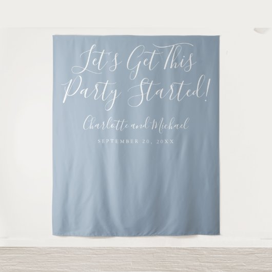 Feest gestart script Stof blauw foto achtergrond Wandkleed (Voorkant)