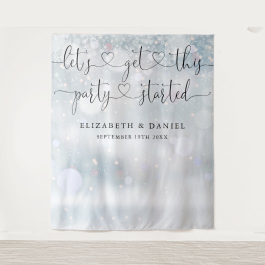 Feest Gestart Script Winter Bruiloft Foto Achtergr Wandkleed (Voorkant)