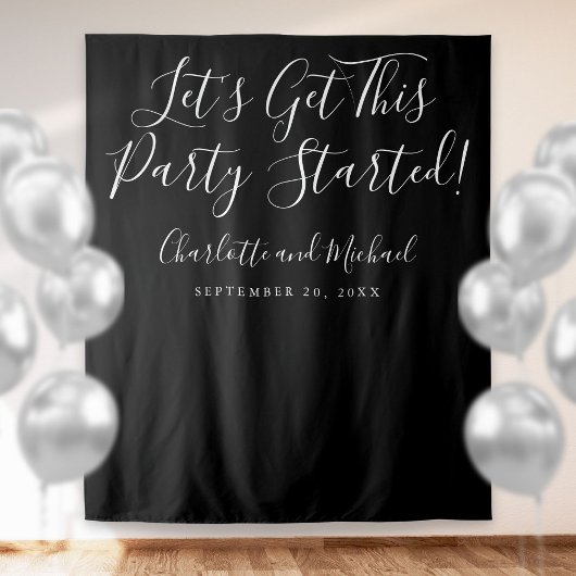 Feest Gestart Script Zwart En Wit Foto Prop Wandkleed