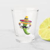 Feest Groene Chili Pepper in Sombrero met Maracas Shot Glas (Voorkant)