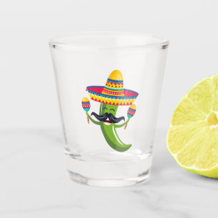 Feest Groene Chili Pepper in Sombrero met Maracas Shot Glas