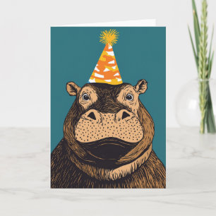 Feest Hippo Wenskaart – grillig feest Kaart