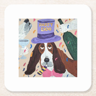 Feest hond Basset Hound  Kartonnen Onderzetters