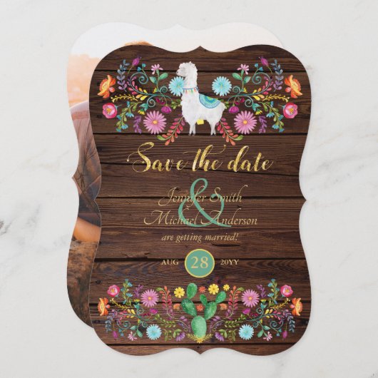 Feest Huwelijk Bewaar De Datum Llama Volkstuin Blo Kaart (Voorkant / Achterkant)