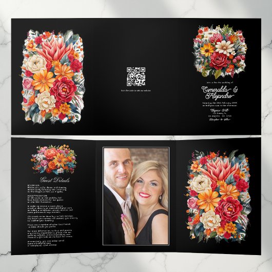 Feest Huwelijksgast Details, Foto & QR Code Drieluik Uitnodiging