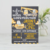 Feest in aanbouw 1e verjaardag uitnodiging (Staand voorkant)