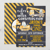 Feest in aanbouw 1e verjaardag uitnodiging (Voorkant / Achterkant)