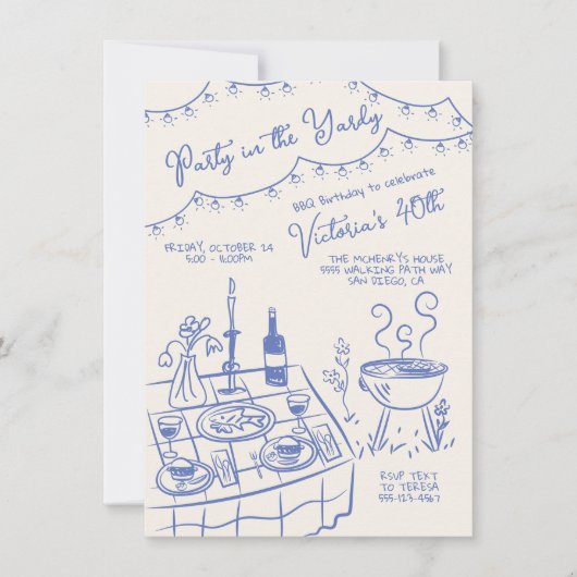 Feest in de tuin Handgetekende BBQ-partij Kaart (Voorkant)