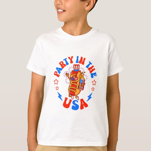 Feest In De VS Gelukkige hotdog Amerikaanse vlag T-shirt (Voorkant)