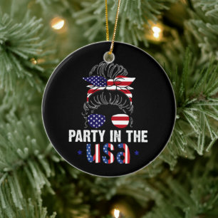 Feest In De VS Rommelige Bun 4 Juli Patriottisch Keramisch Ornament