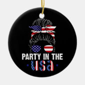 Feest In De VS Rommelige Bun 4 Juli Patriottisch Keramisch Ornament (Voorkant)
