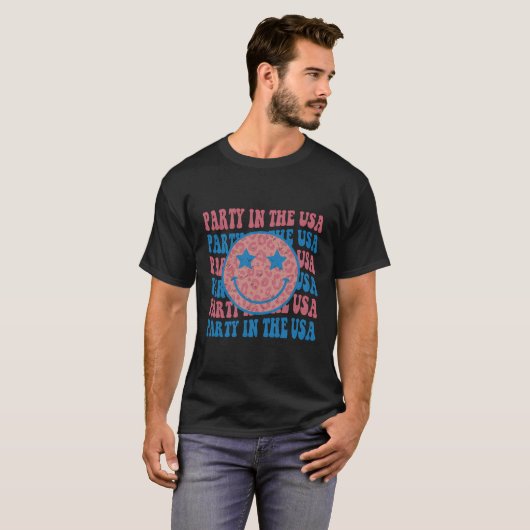 Feest in de VS Vlag lachend gezicht 4 juli US T-shirt (Voorkant volledig)