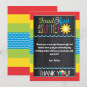 Feest in de zon zwembadfeest verjaardag schoolbord bedankkaart (Voorkant / Achterkant)