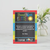 Feest in de zon zwembadfeest verjaardag schoolbord bedankkaart (Staand voorkant)