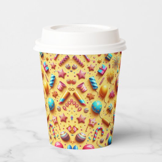 Feest in het geel papieren bekers (Links)