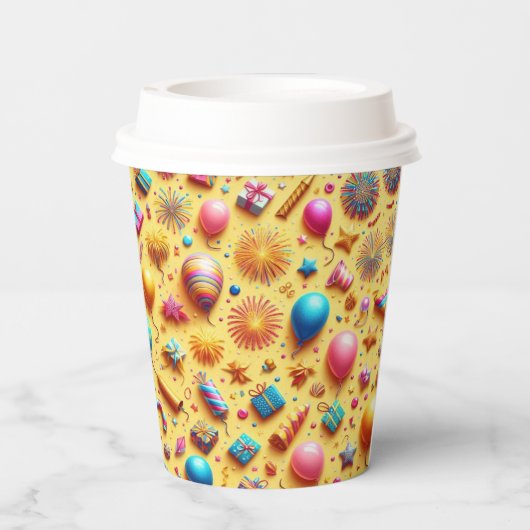 Feest in het geel papieren bekers (Achterkant)