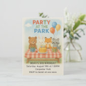 Feest in het park Animal Birthday Invitation Kaart (Staand voorkant)