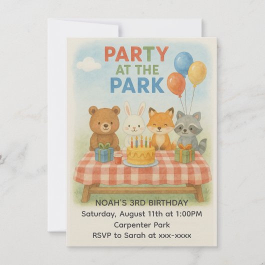 Feest in het park Animal Birthday Invitation Kaart (Voorkant)