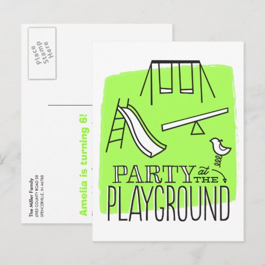 Feest in het Park Briefkaart Uitnodigen - Limoen (Voorkant / Achterkant)