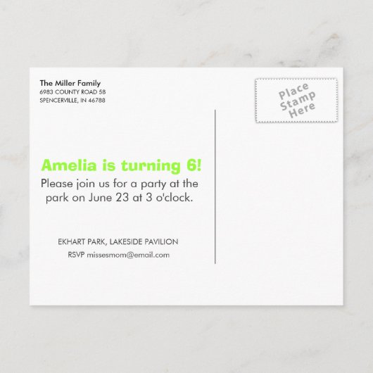 Feest in het Park Briefkaart Uitnodigen - Limoen (Achterkant)