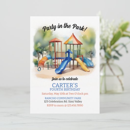 Feest in het park, Speeltuin Verjaardag, Outdoor Kaart (Staand voorkant)