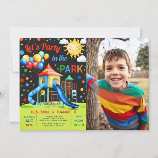 Feest in het Park Verjaardag Foto Uitnodiging (Voorkant)