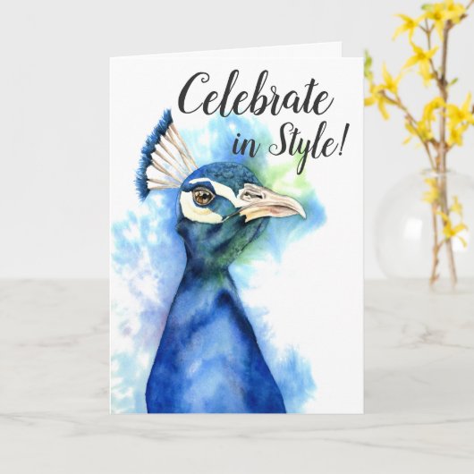 Feest in stijl | Elegante pauw verjaardag Kaart (Gele Bloem)