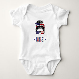 Feest In USA Messy Bun 4th Juli Patriottisch Romper