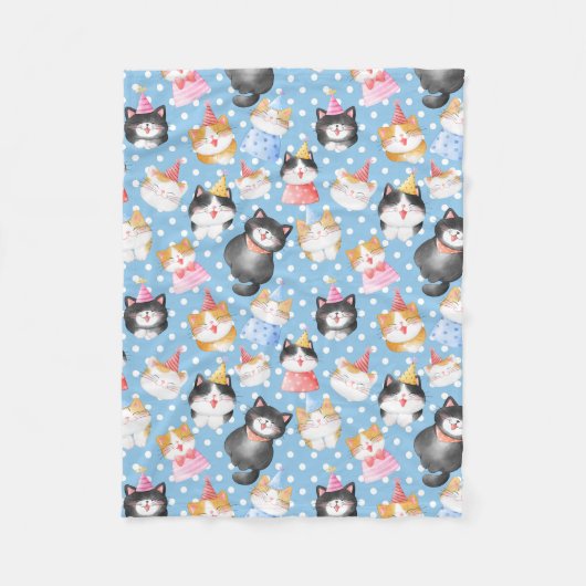 Feest Katten op Blauwe Polka Dots Fleece Deken (Voorkant)