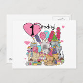 Feest Kittens 1e Verjaardag Tshirts en geschenken Briefkaart (Voorkant / Achterkant)