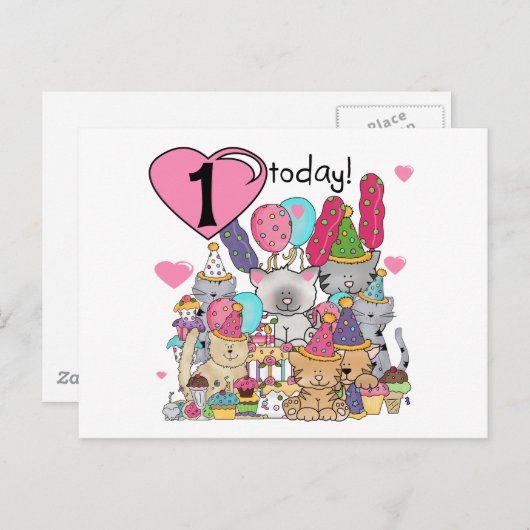 Feest Kittens 1e Verjaardag Tshirts en geschenken Briefkaart (Voorkant / Achterkant)