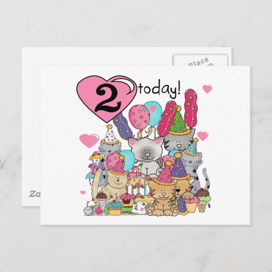 Feest Kittens 2e Verjaardag T-shirts en geschenken Uitnodiging Briefkaart (Voorkant / Achterkant)