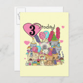 Feest Kittens 3e Verjaardag Tshirts en geschenken Uitnodiging Briefkaart (Voorkant / Achterkant)