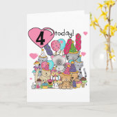 Feest Kittens 4e Verjaardag T-shirts en geschenken Kaart (Gele Bloem)