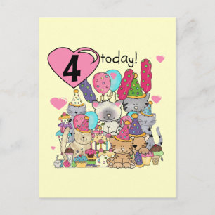 Feest Kittens 4e Verjaardag T-shirts en geschenken Uitnodiging Briefkaart