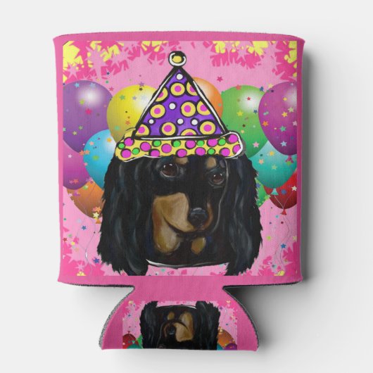 Feest Lang Haar Zwarte Doxie Blikjeskoeler (Achterkant)