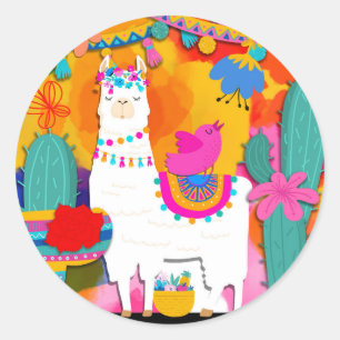 Feest Llama Cinco De Mayo Verjaardagsfeestje Favor Ronde Sticker