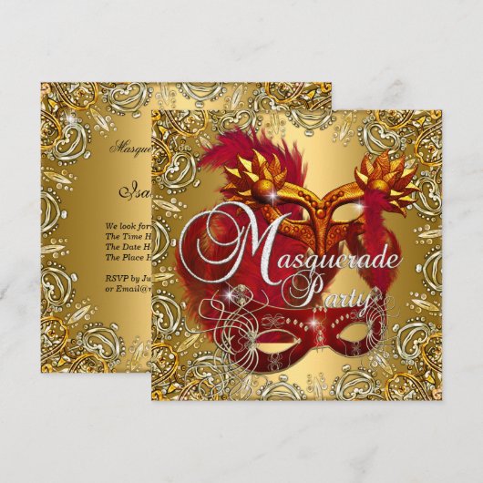 Feest Maskerade Rood Goud Zilver Kaart (Voorkant / Achterkant)