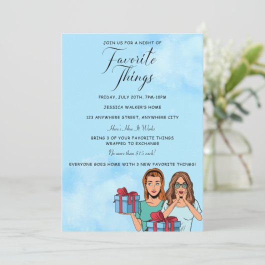 Feest met favoriete cadeaus uitwisselen kaart (Staand voorkant)