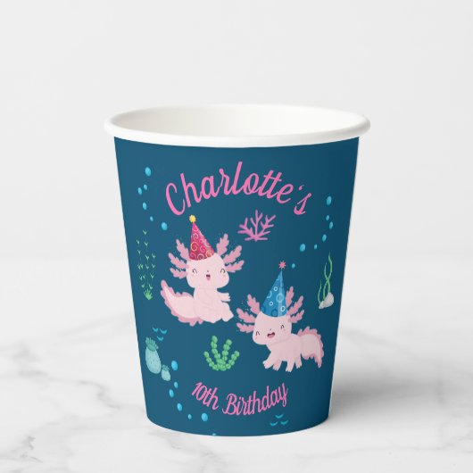 Feest met het Axolotls Verjaardagsfeest Papieren Bekers (Achterkant)