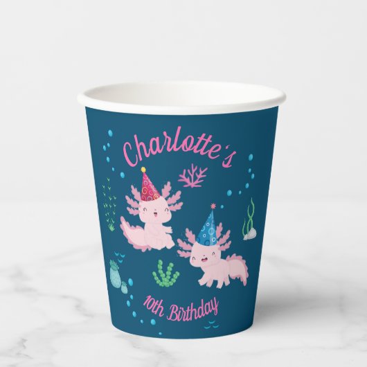 Feest met het Axolotls Verjaardagsfeest Papieren Bekers (Voorkant)